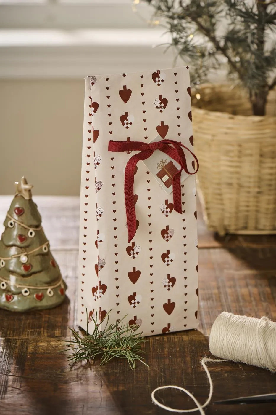 Ib Laursen lahjapussi Braided Hearts 12 × 30,5 × 7 cm