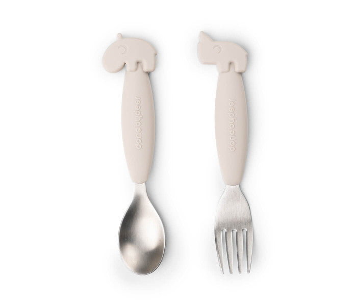 Done by Deer Easy-grip lusikka & haarukka hiekka