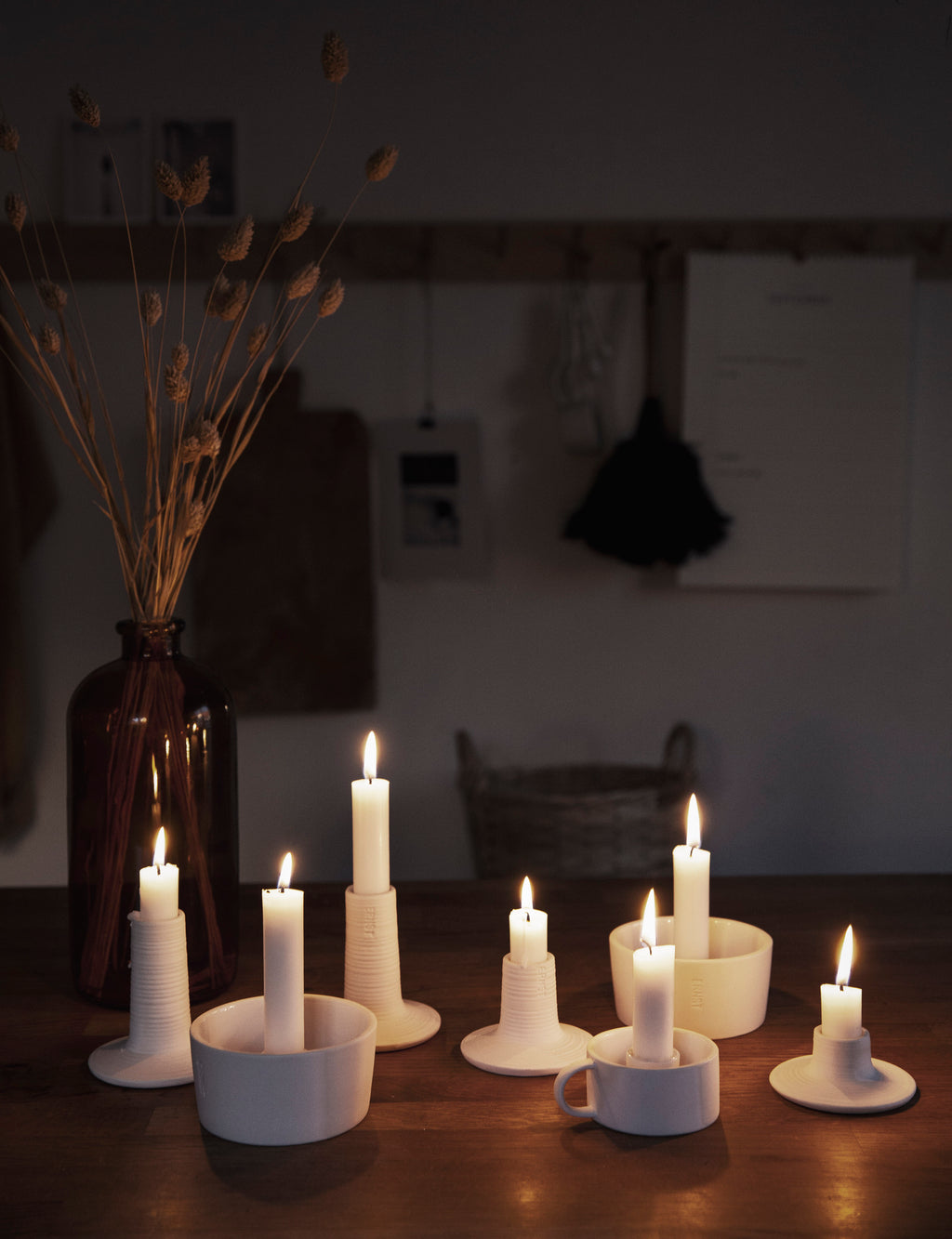 ERNST kynttilänjalka kahvalla valkoinen 3,5 x 7 cm