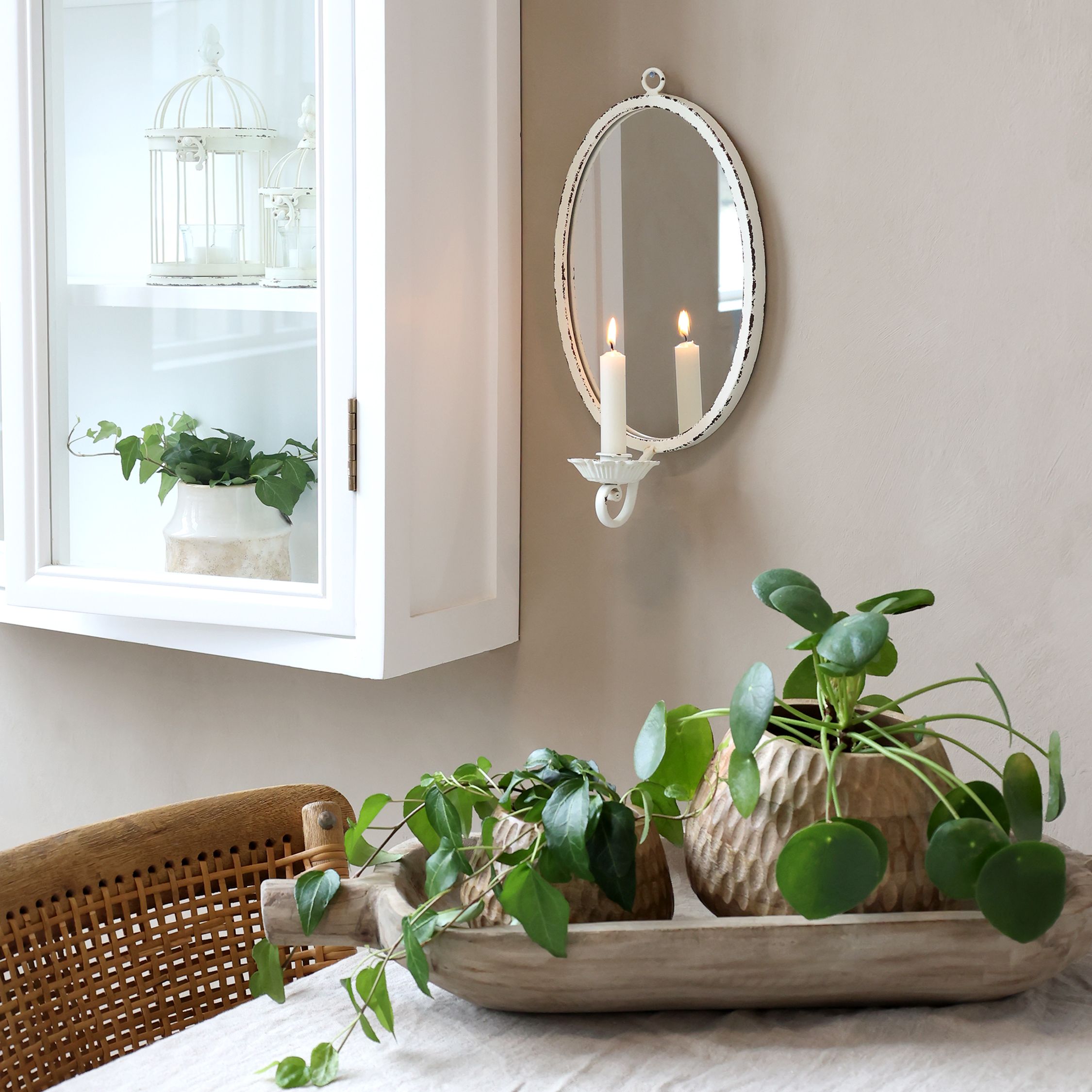 Chic Antique peili kynttilänjalalla valkoinen