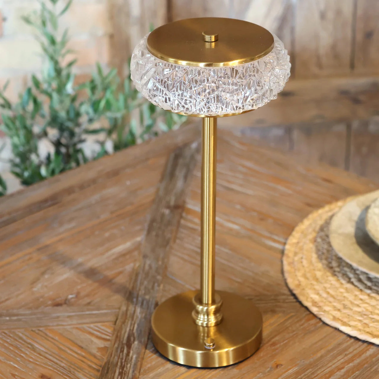 Chic Antique ladattava led-valaisin antiikkimessinki / lasi 34cm