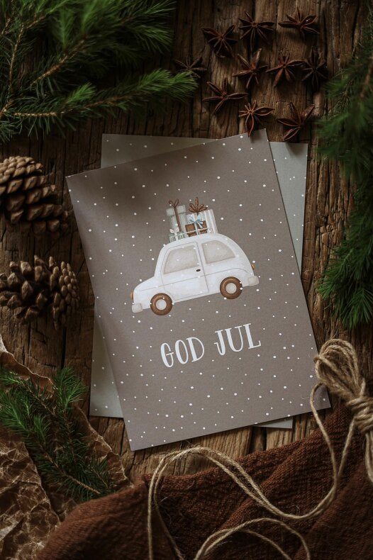 Majas Cottage joulukortti - God Jul (auto)