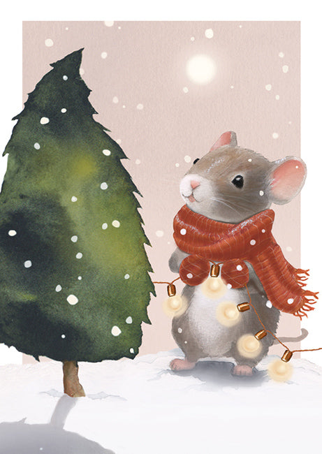 Putinki Henna Adel joulukortti - Hiiri ja jouluvalot