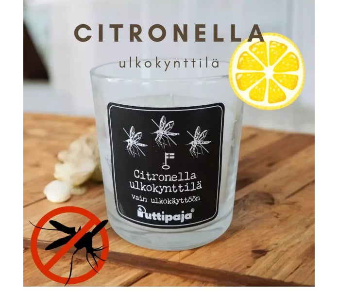 Puttipaja citronella ulkokynttilä lasipurkissa 50h